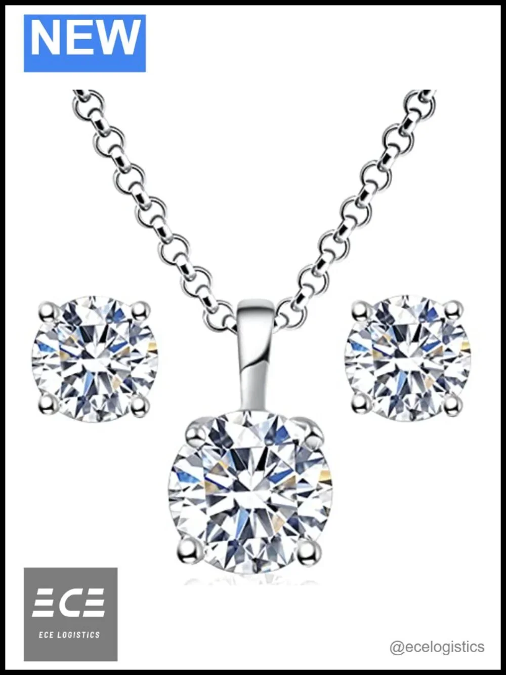18K White Gold Plated Sterling Silver Moissanite Necklace Earring Set